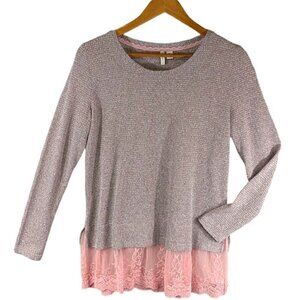 Cato Pullover Sweater Womens Medium Pink Lace Hem Whimsigoth Scoop Neck